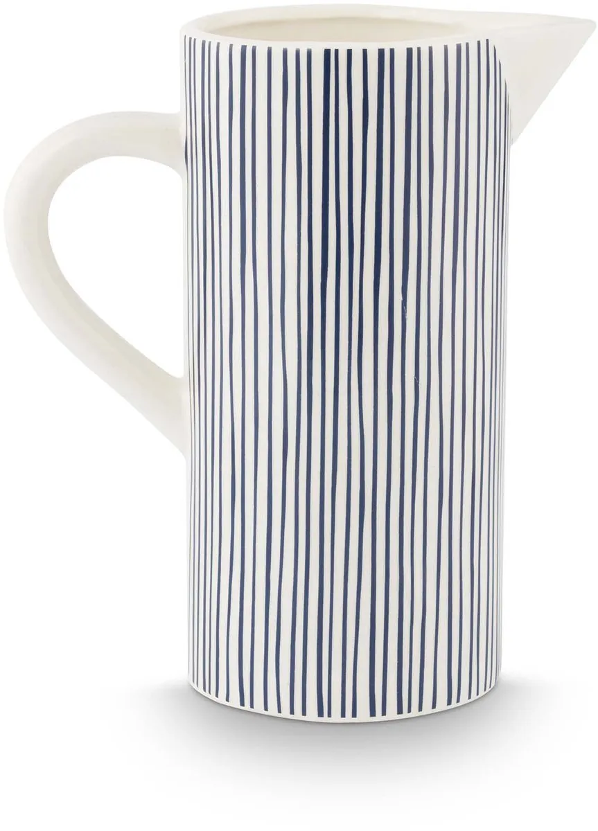 vtwonen Waterkan met Oor Gestreept Keramiek - 2,2L - Blauw/Wit