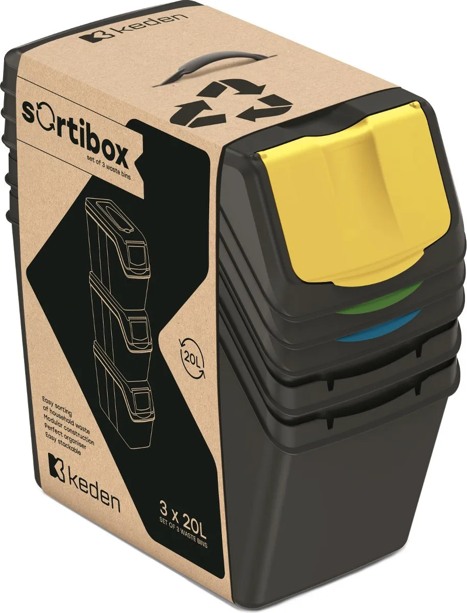 Prosperplast Keden Sorti Box Prullenbak 3x20L - Zwart