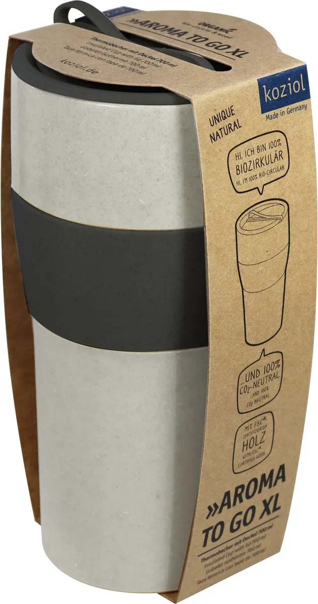 Koziol Aroma To Go XL Herbruikbare Koffiebeker 700ml - Natuur As Grijs