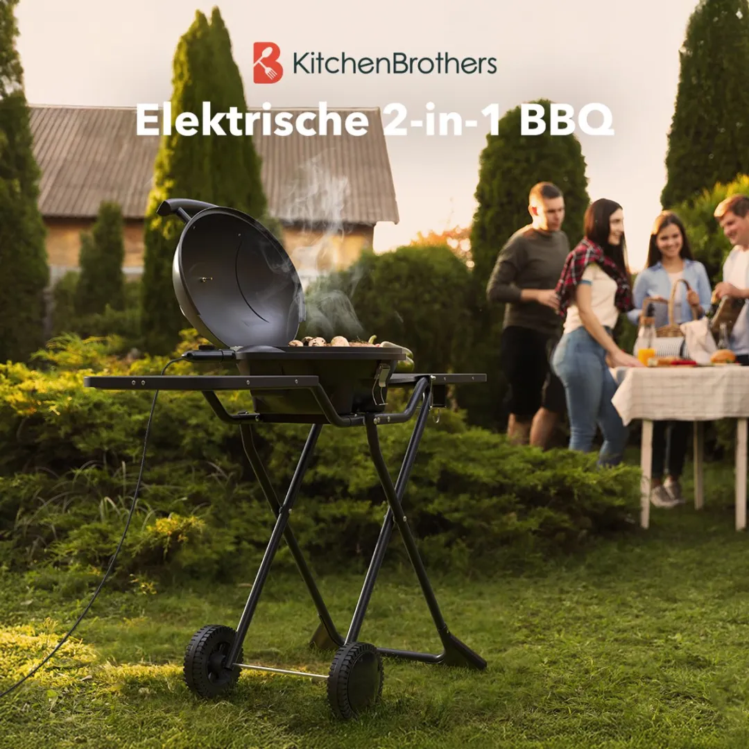 KitchenBrothers KB100715 Elektrische BBQ - 2400W - 49cm - Zwart