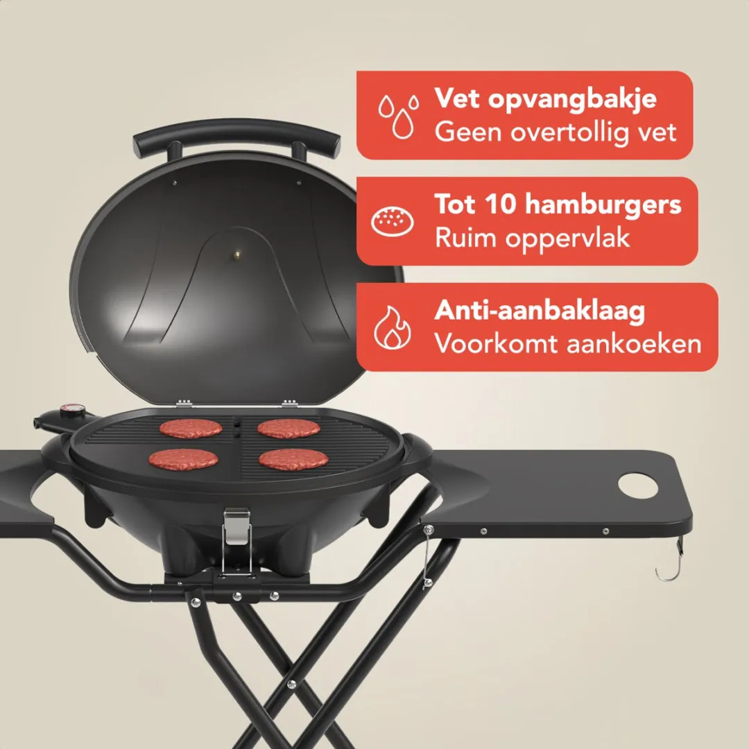 KitchenBrothers KB100715 Elektrische BBQ - 2400W - 49cm - Zwart