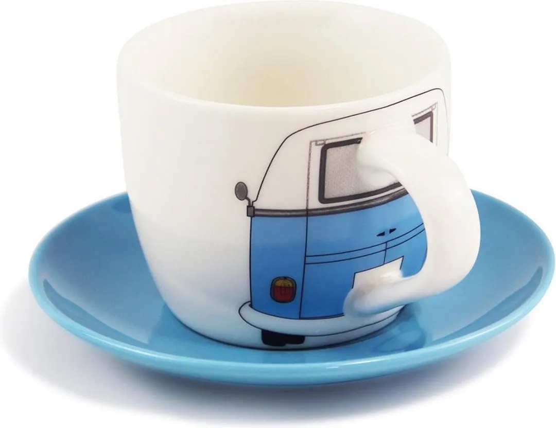 Volkswagen T1 Bus Espressokopjes - 2 Stuks 100ml - Rood/Blauw