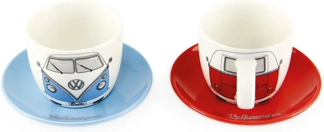 Volkswagen T1 Bus Espressokopjes - 2 Stuks 100ml - Rood/Blauw