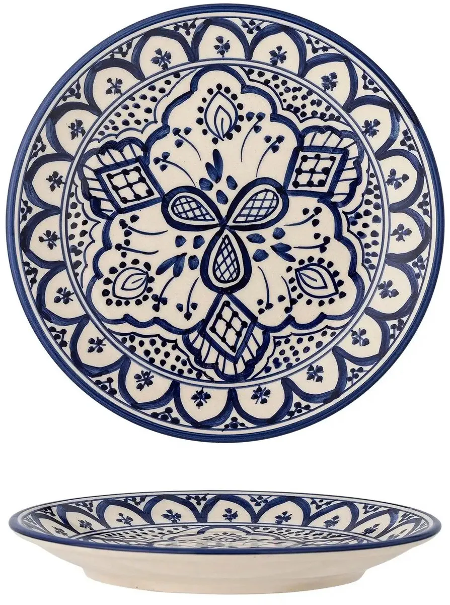 Bloomingville Karlie Bord Aardewerk - 19cm - Blauw/Wit