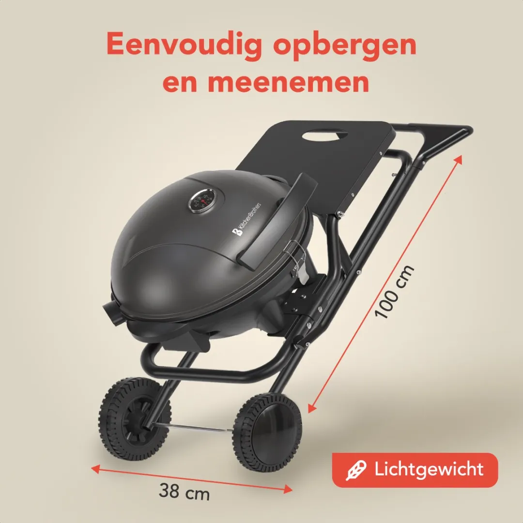 KitchenBrothers Elektrische BBQ KB1004102 - Opvouwbaar 2400W - 49cm - Zwart