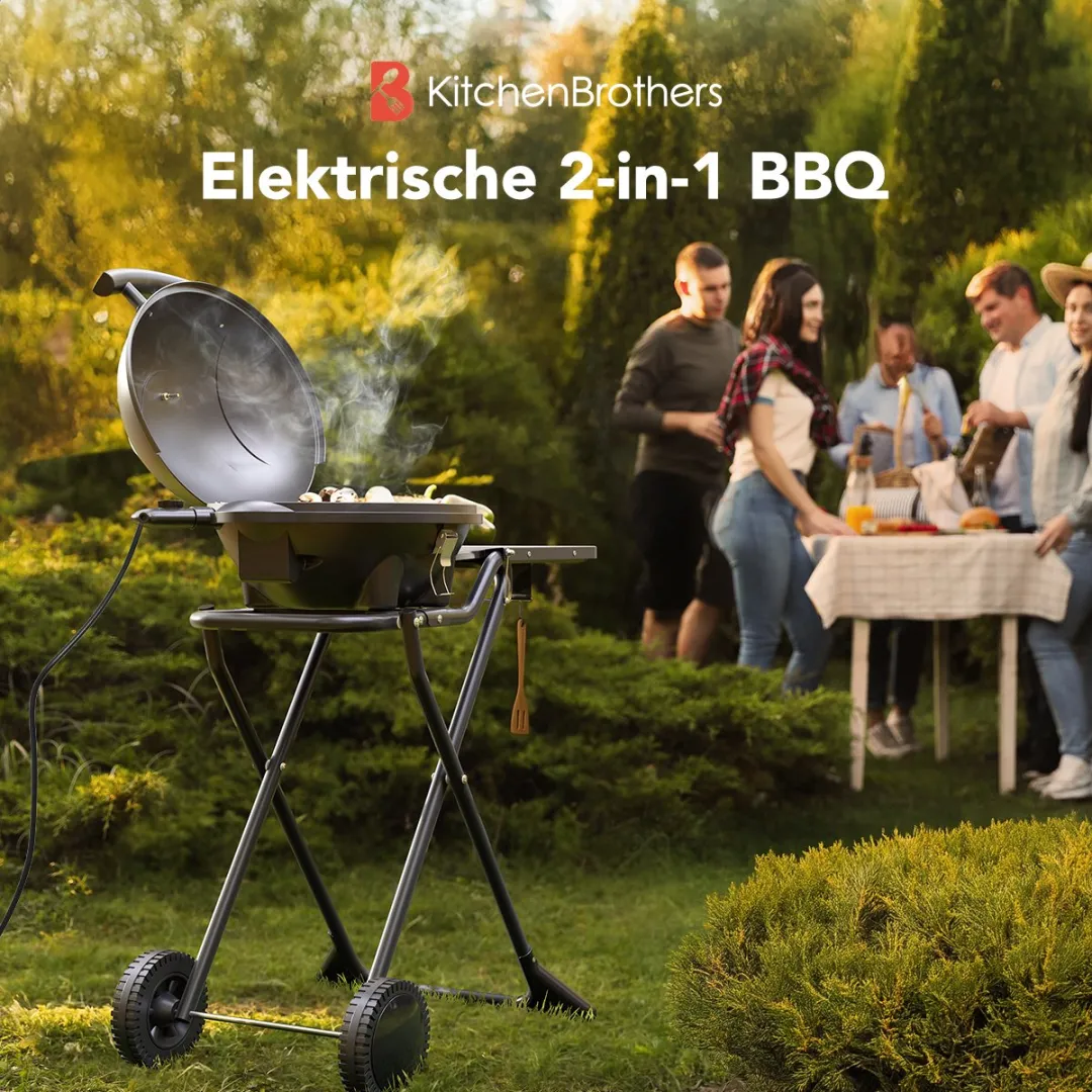 KitchenBrothers Elektrische BBQ KB1004102 - Opvouwbaar 2400W - 49cm - Zwart