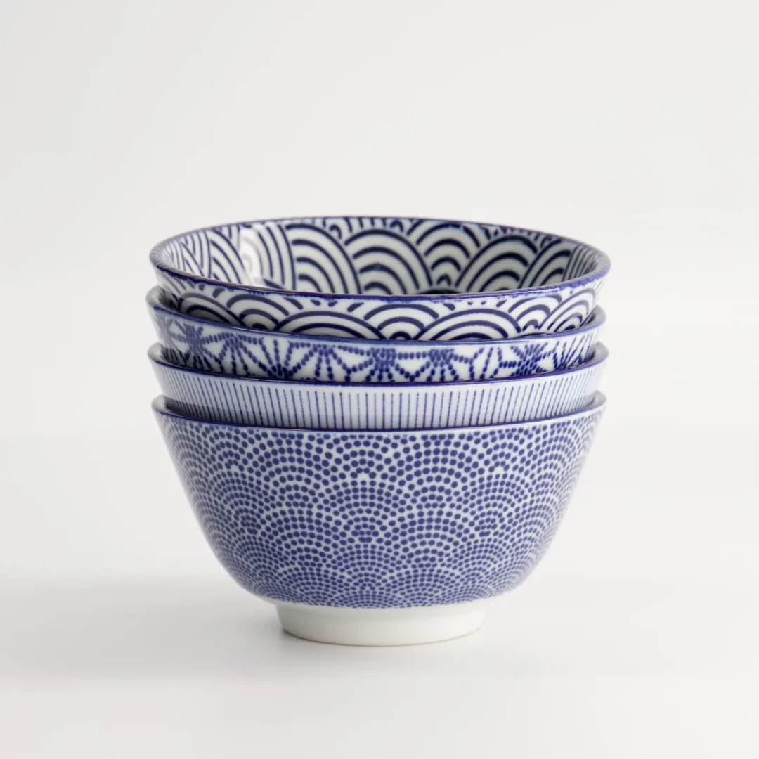 Tokyo Design Studio Nippon Blue Rijstkommen - 4 Stuks 300ml - Blauw