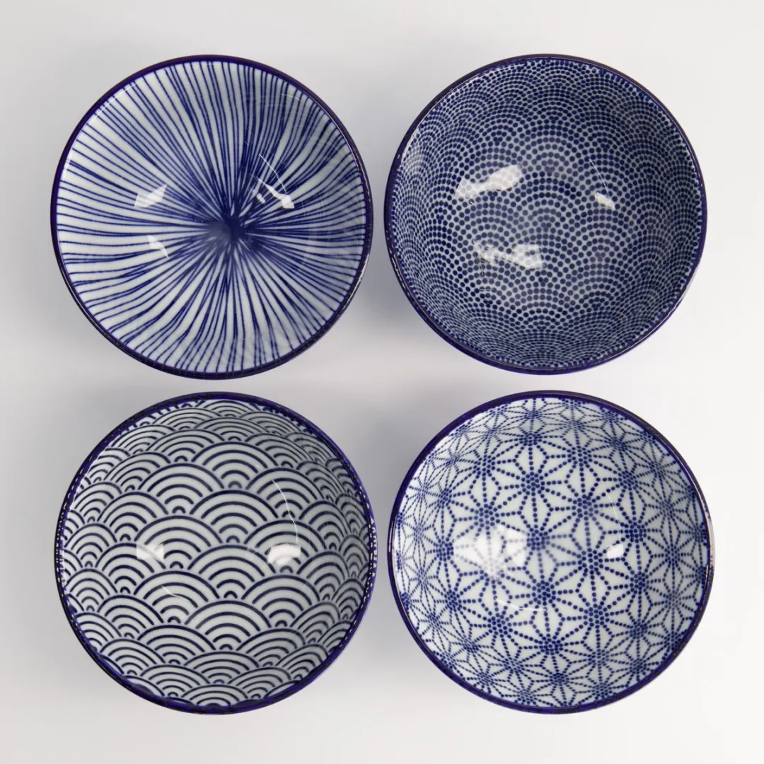Tokyo Design Studio Nippon Blue Rijstkommen - 4 Stuks 300ml - Blauw