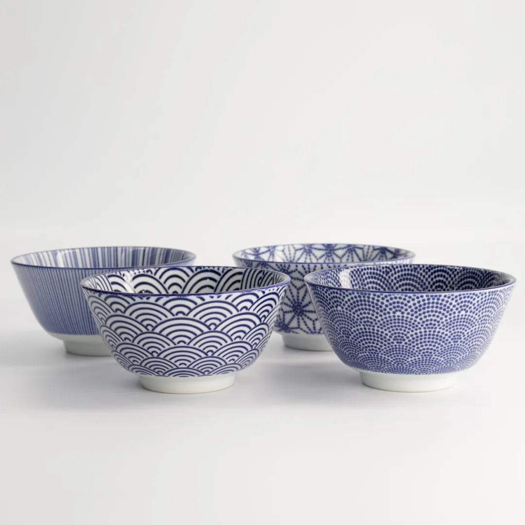 Tokyo Design Studio Nippon Blue Rijstkommen - 4 Stuks 300ml - Blauw