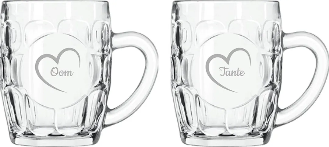 Libbey Gegraveerde Bierpul 55cl Tante & Oom met hartje