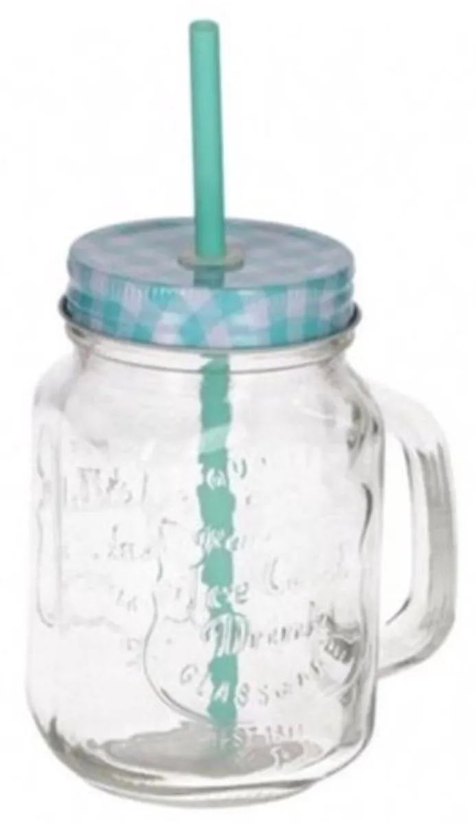 Cosy&Trendy Drinkbeker Glas 350ml - Blauw Geruit - 4 Stuks