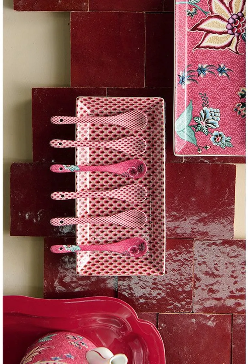 Pip Studio Oriental Flower Festival Theelepels - 4 Stuks - 13cm - Donkerroze