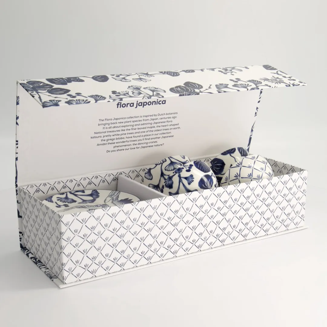 Tokyo Design Studio Flora Japonica Kop & Schotel - 4-delig 250ml - Blauw/Wit