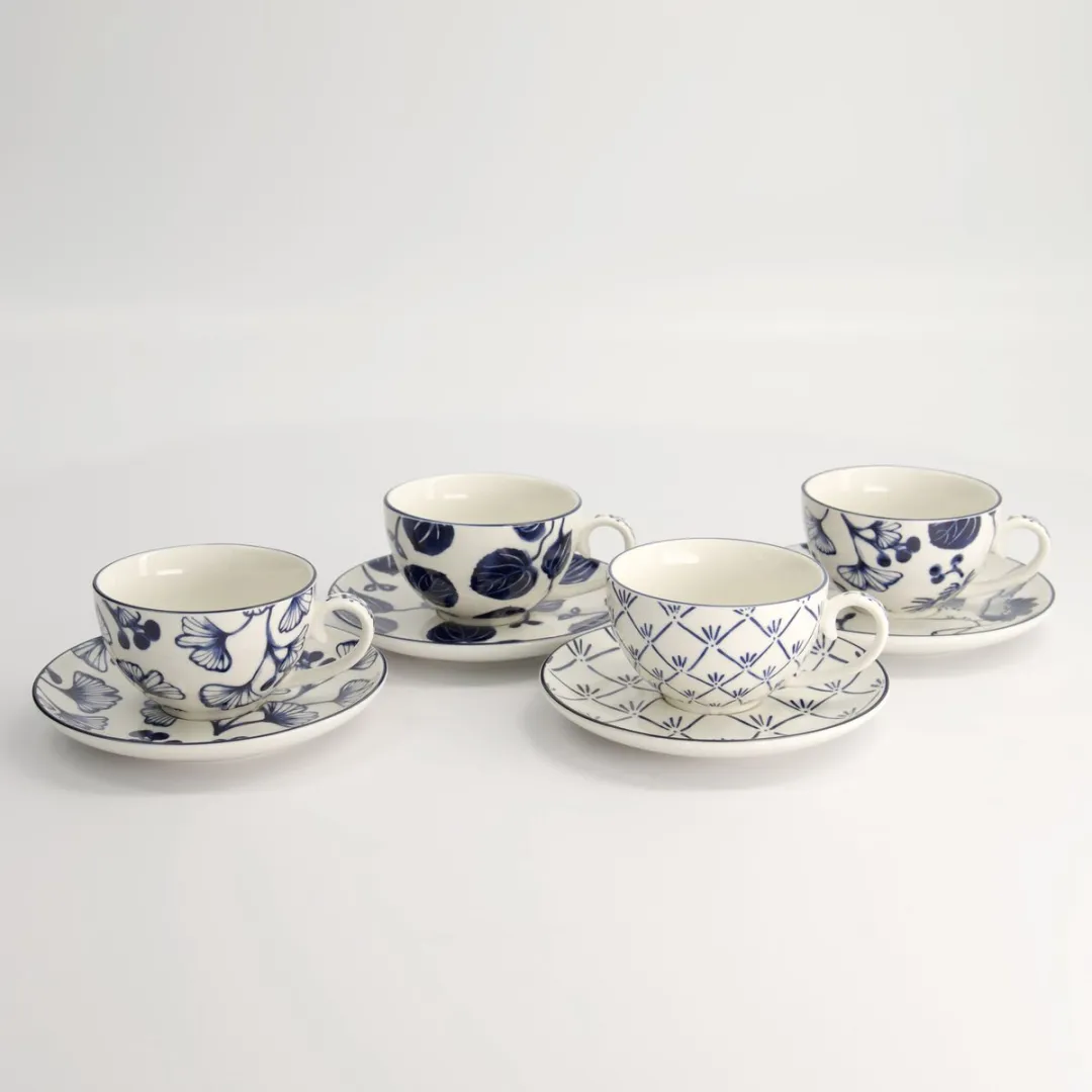 Tokyo Design Studio Flora Japonica Kop & Schotel - 4-delig 250ml - Blauw/Wit - afbeelding 6 van 6