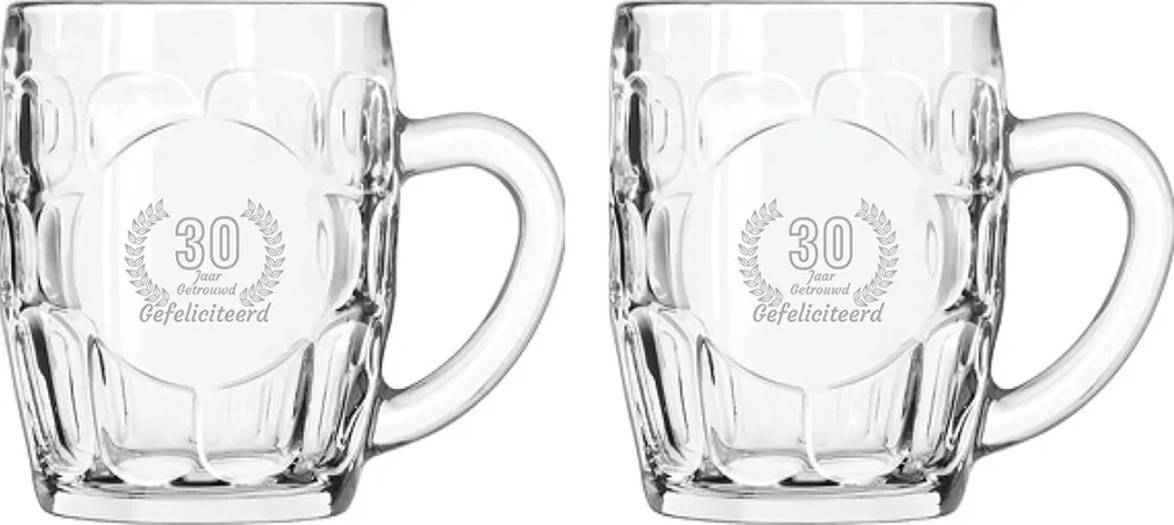Libbey Bierpullen 55cl Gefeliciteerd 30 jaar getrouwd