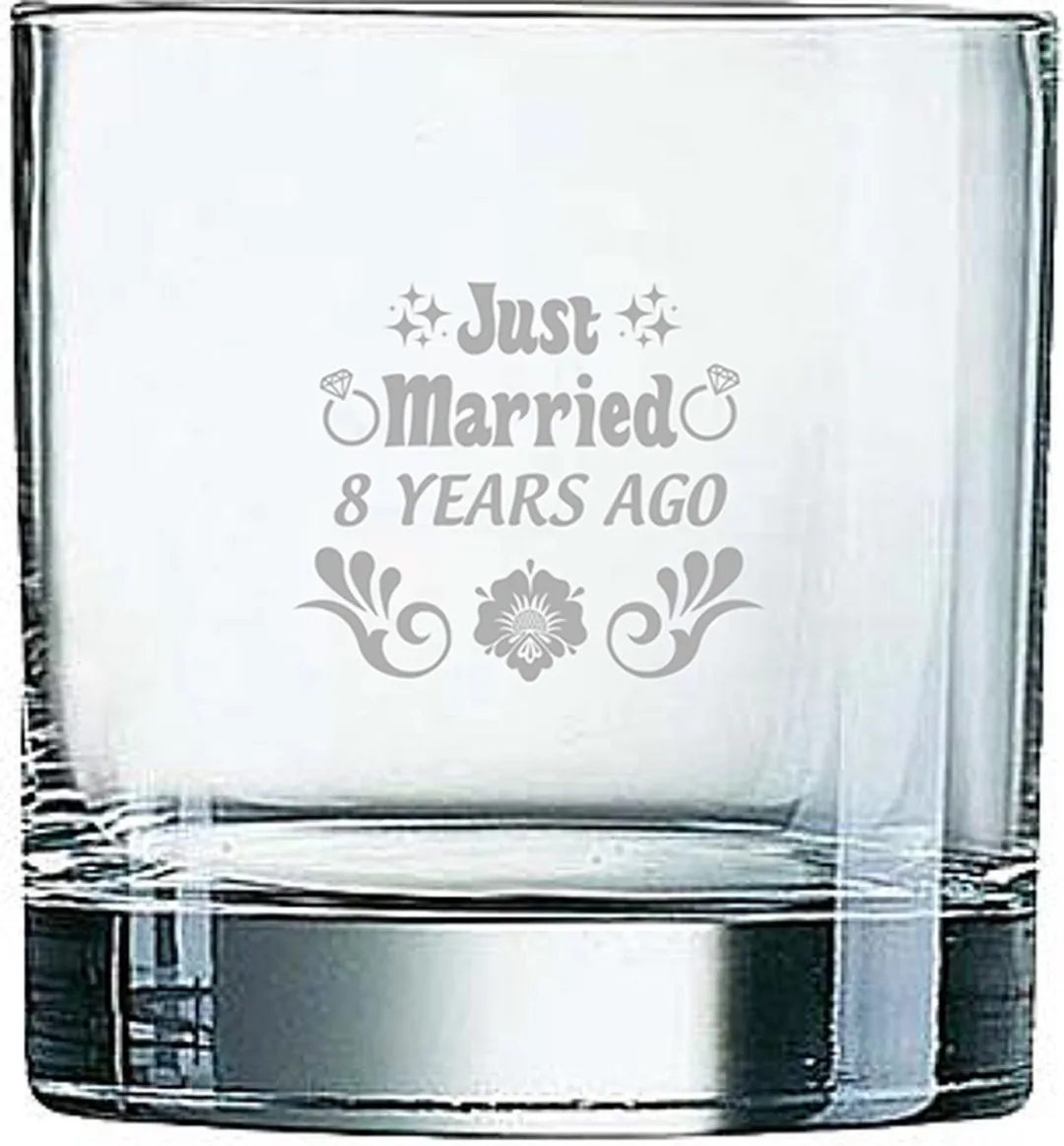 Arcoroc Whiskeyglas Gegraveerd Just Married 8 Years Ago
