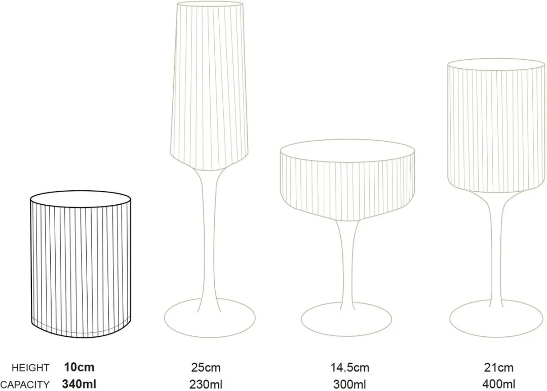 vtwonen Waterglazen 57.131.020 - 4 Stuks 340ml - Gouden Rand