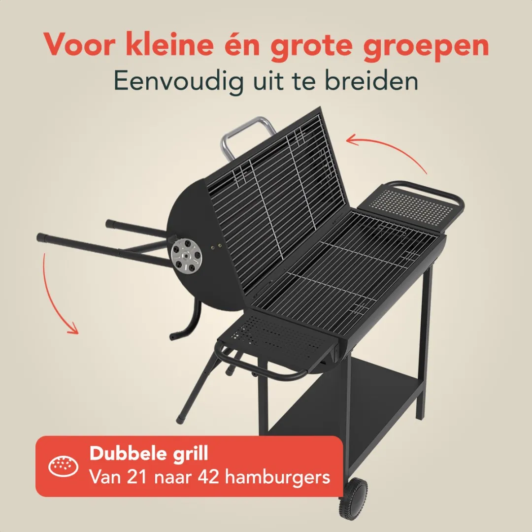 KitchenBrothers 2-in-1 Houtskool BBQ XL KB1004104 - 75cm - 42 Burgers - Zwart