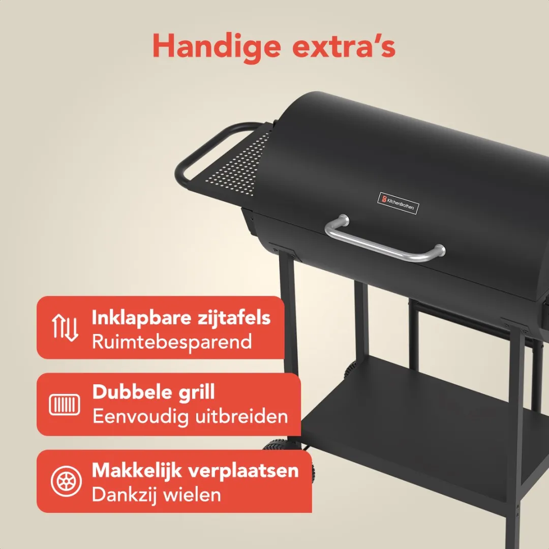 KitchenBrothers 2-in-1 Houtskool BBQ XL KB1004104 - 75cm - 42 Burgers - Zwart