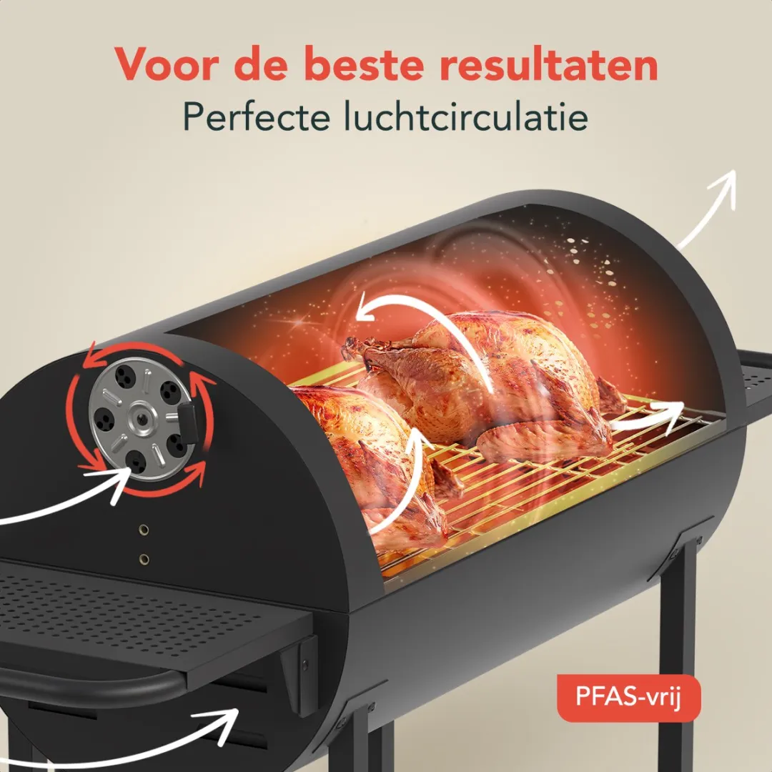 KitchenBrothers 2-in-1 Houtskool BBQ XL KB1004104 - 75cm - 42 Burgers - Zwart