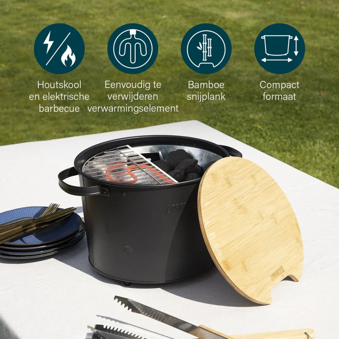 Princess 112240 Hybride Bucket BBQ 1400W - 32cm - Zwart