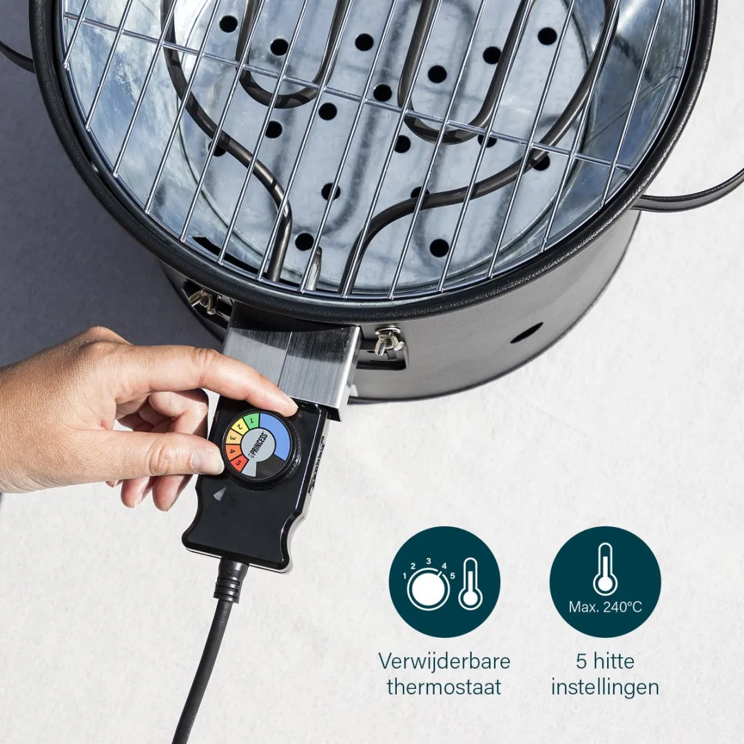 Princess 112240 Hybride Bucket BBQ 1400W - 32cm - Zwart