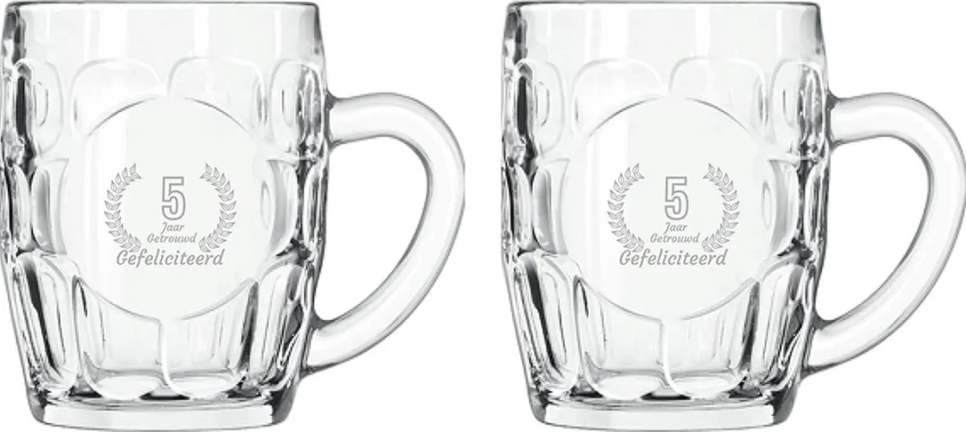 Libbey Bierpullen 55cl Gefeliciteerd 5 jaar getrouwd