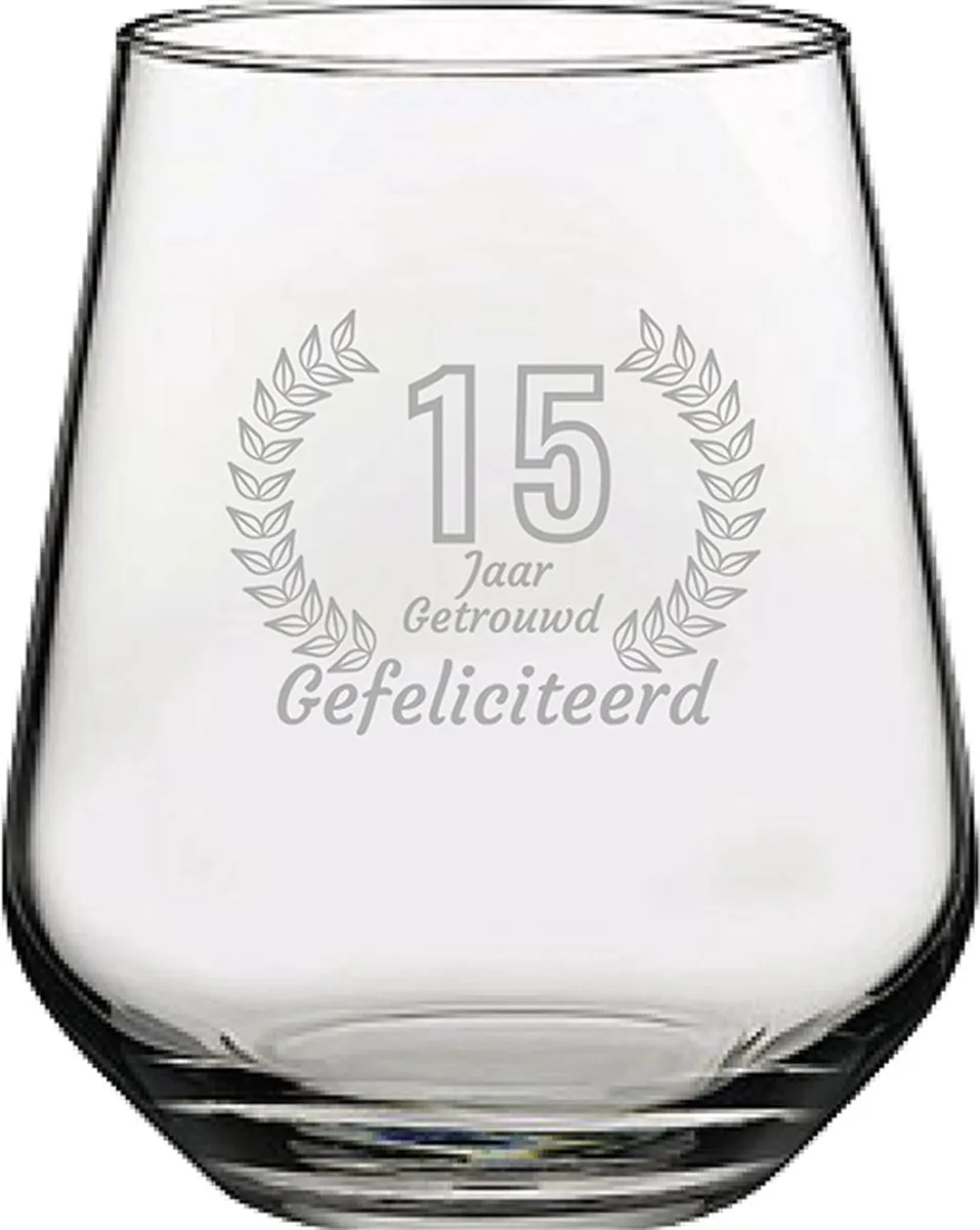 Pasabahce Gegraveerd Drinkglas 42,5cl Gefeliciteerd 15 Jaar Getrouwd