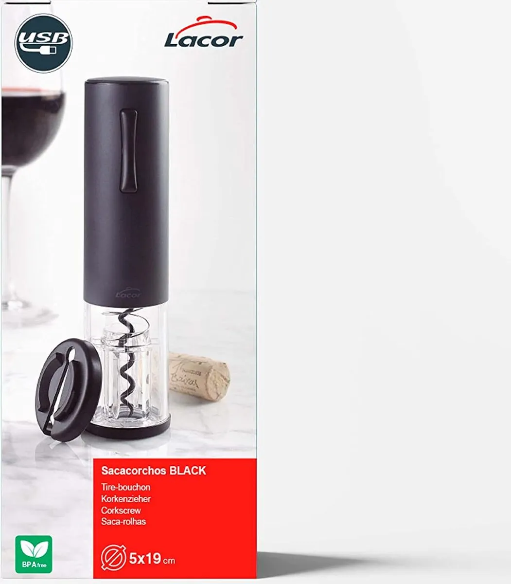Lacor 63057 Elektrische Kurkentrekker - Oplaadbaar - Mat zwart