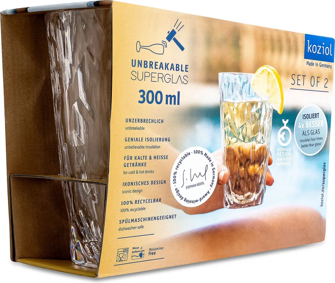 Koziol Club No. 6 Longdrinkglas - 0.3L - Transparant - 2 Stuks