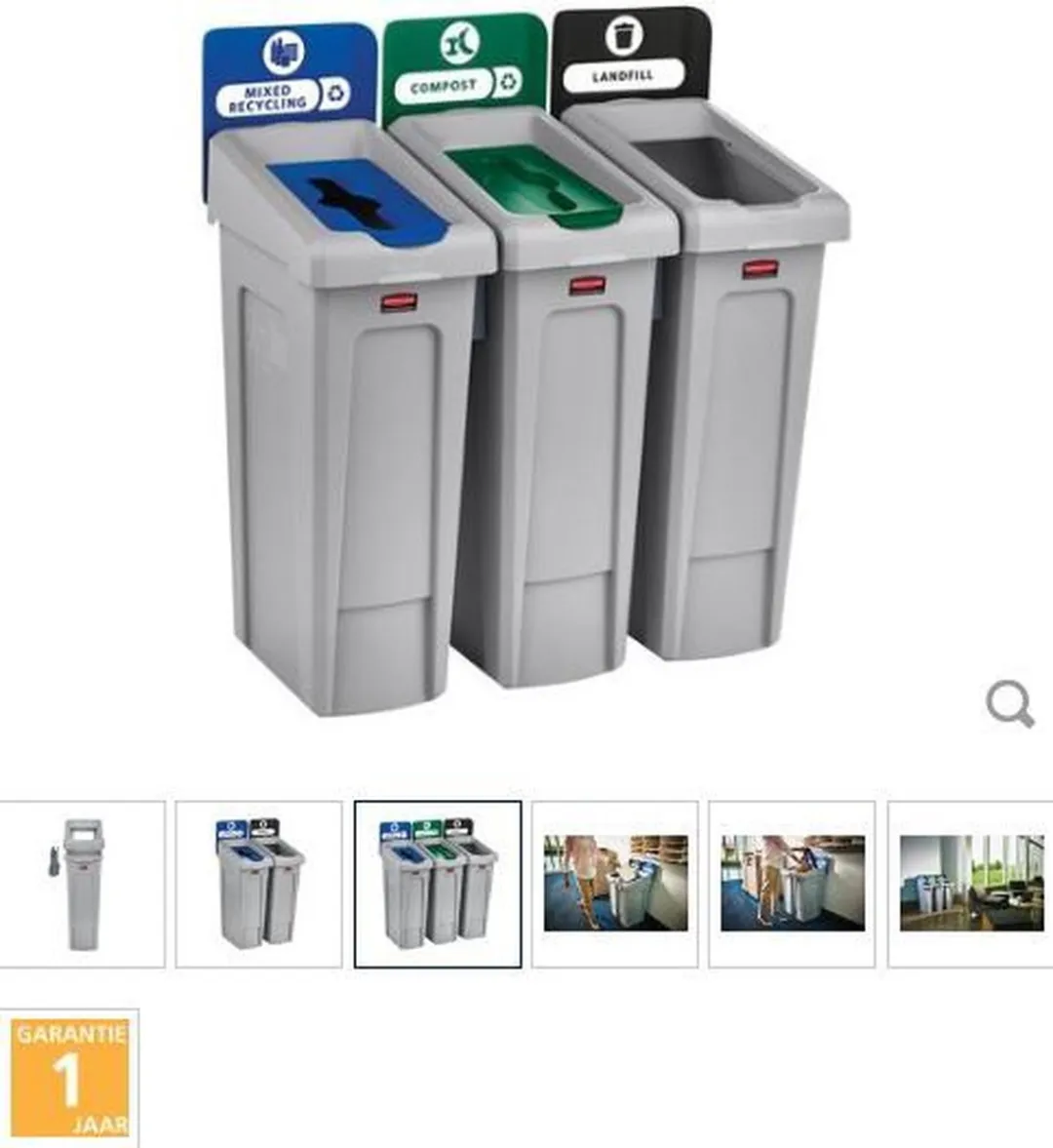 Rubbermaid Slim Jim DY107 Recyclingstation 87L - Grijskleur