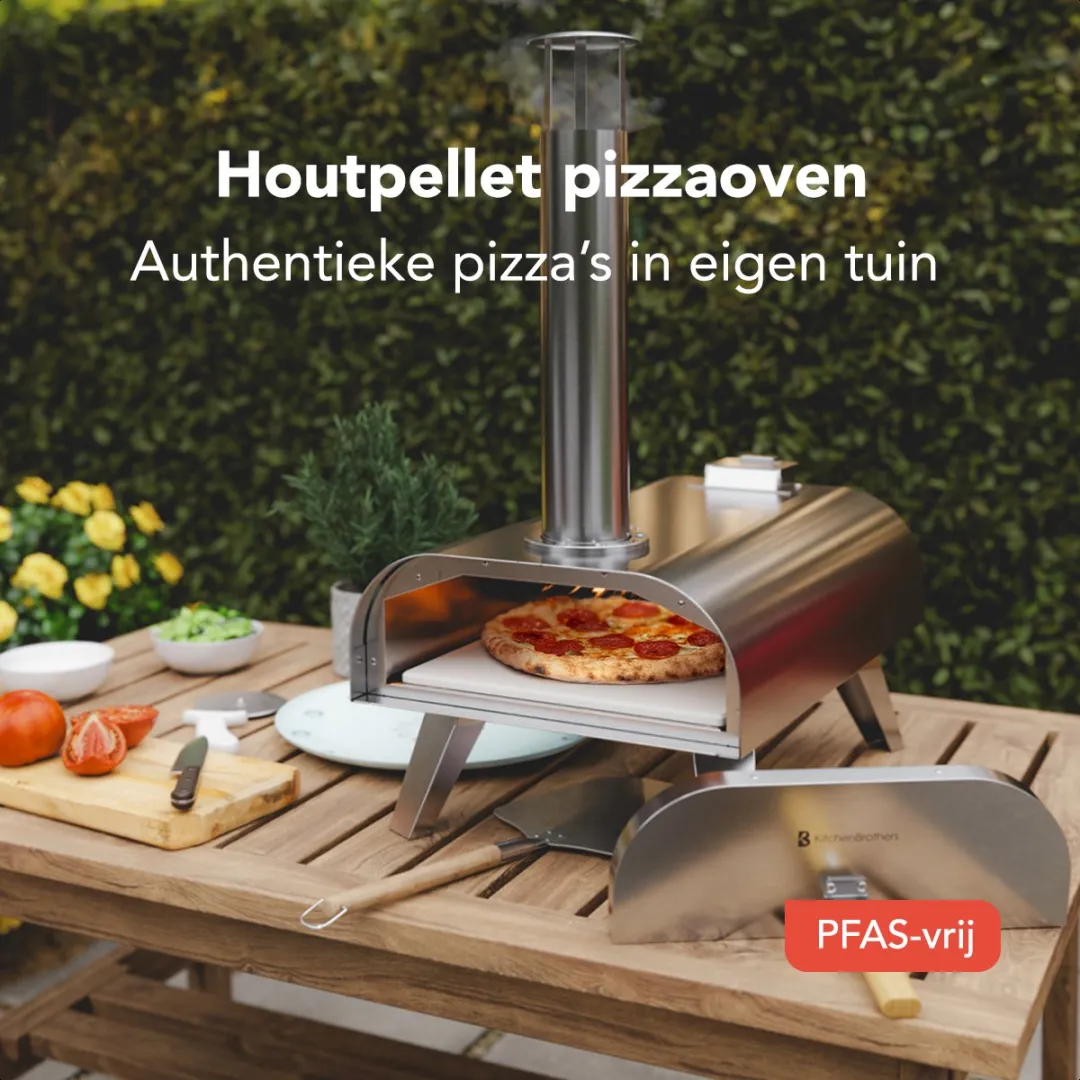 KitchenBrothers KB1004107 Houtgestookte Pizzaoven - 2 Branders - 460°C - Grijs