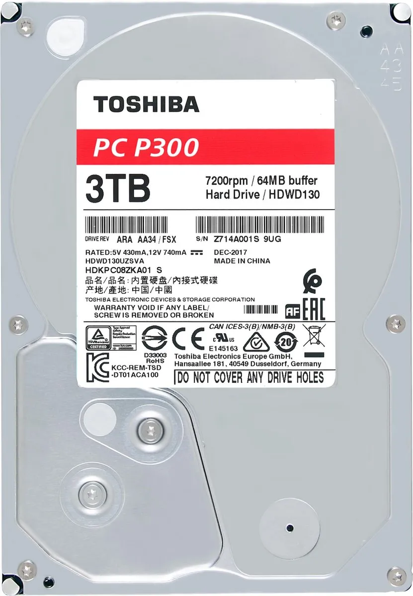 Toshiba P300 HDWD240UZSVA Harde Schijf 3TB 3,5" 7200rpm