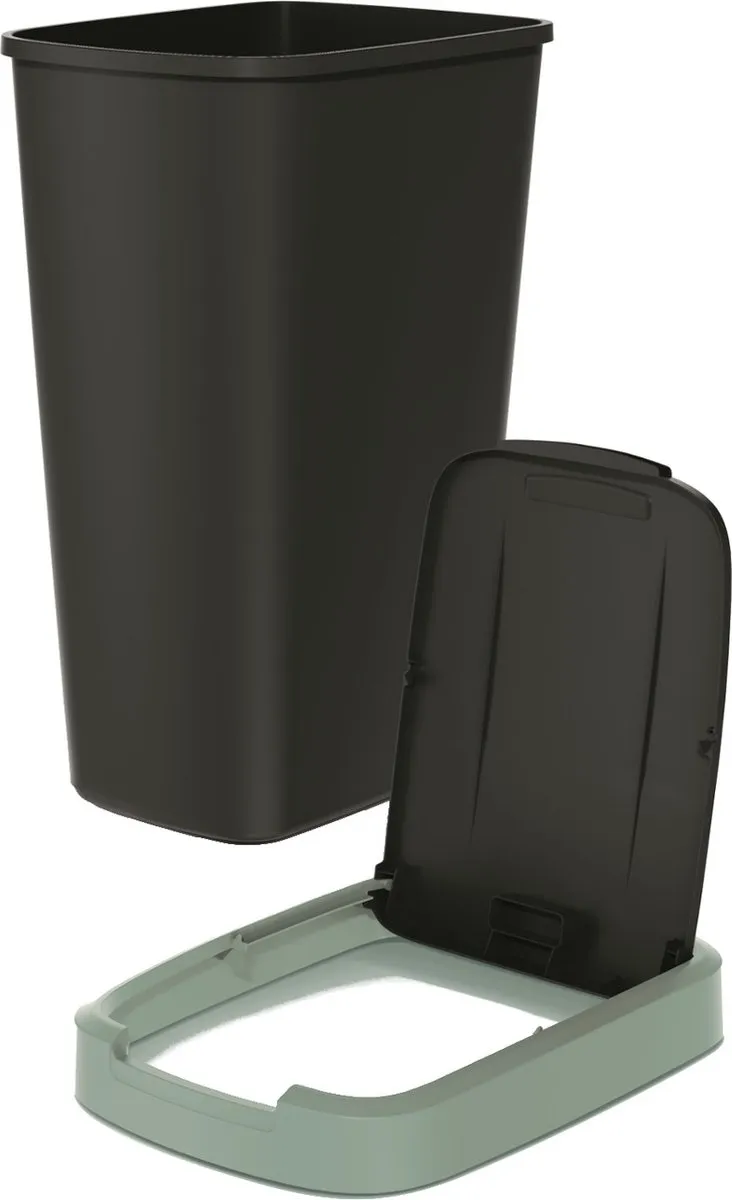 Prosperplast Prullenbak 45L - Zwart met groen frame