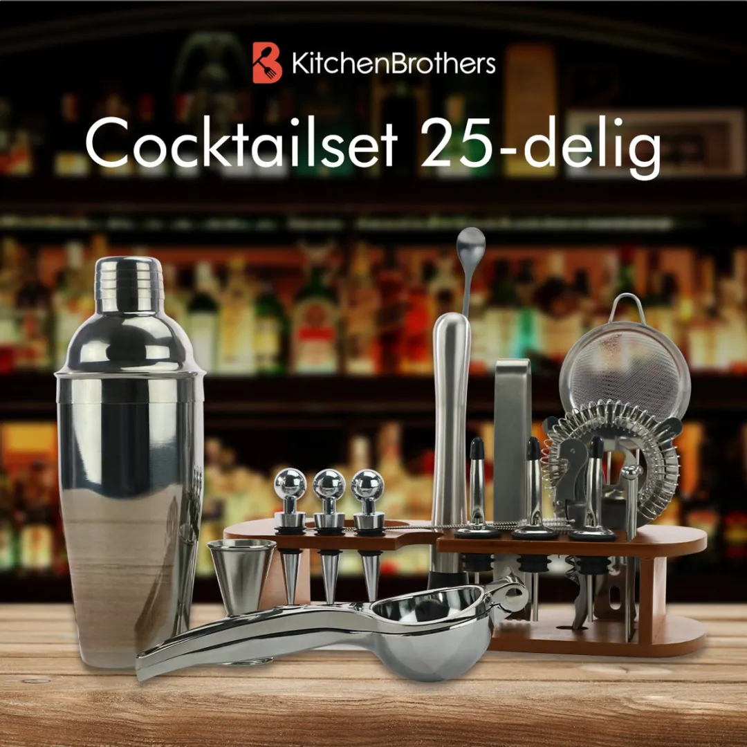 KitchenBrothers Cocktailset 25-delig - Donkerbruin/Bamboe