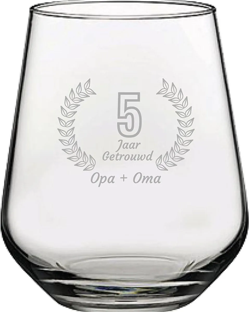 Pasabahce Gegraveerd Drinkglas Opa & Oma 5 Jaar Getrouwd
