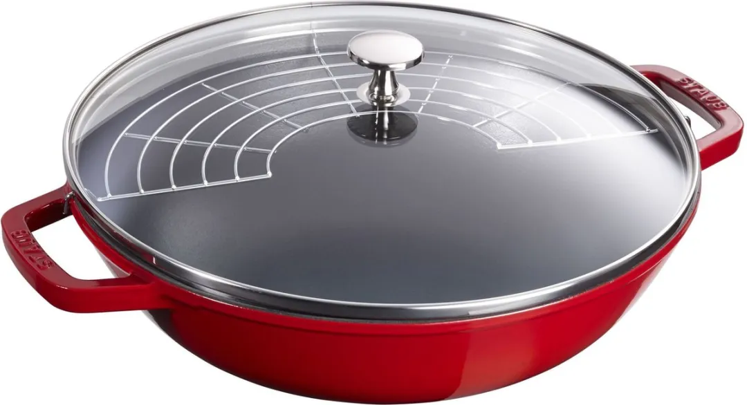 Staub Wokpan Kers - ø 30 cm / 4.4 liter - Geëmailleerde anti-aanbaklaag