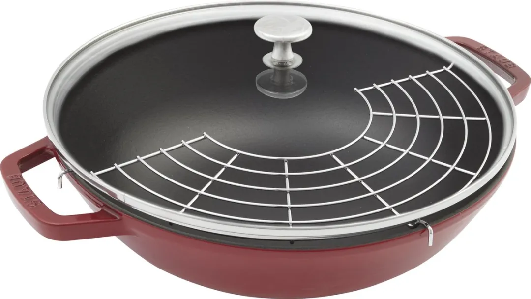 Staub Wokpan Kers - ø 30 cm / 4.4 liter - Geëmailleerde anti-aanbaklaag