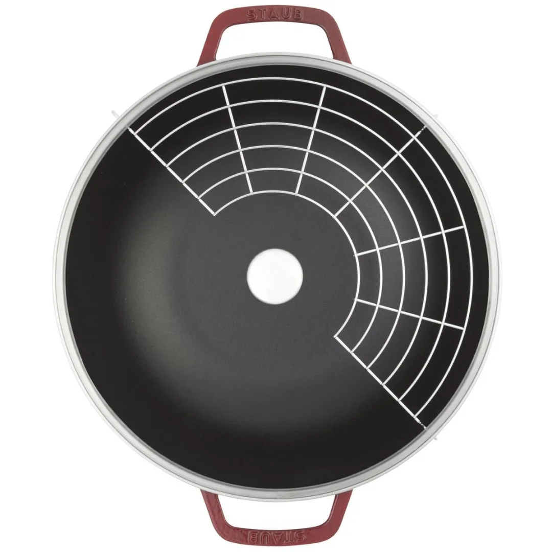 Staub Wokpan Kers - ø 30 cm / 4.4 liter - Geëmailleerde anti-aanbaklaag
