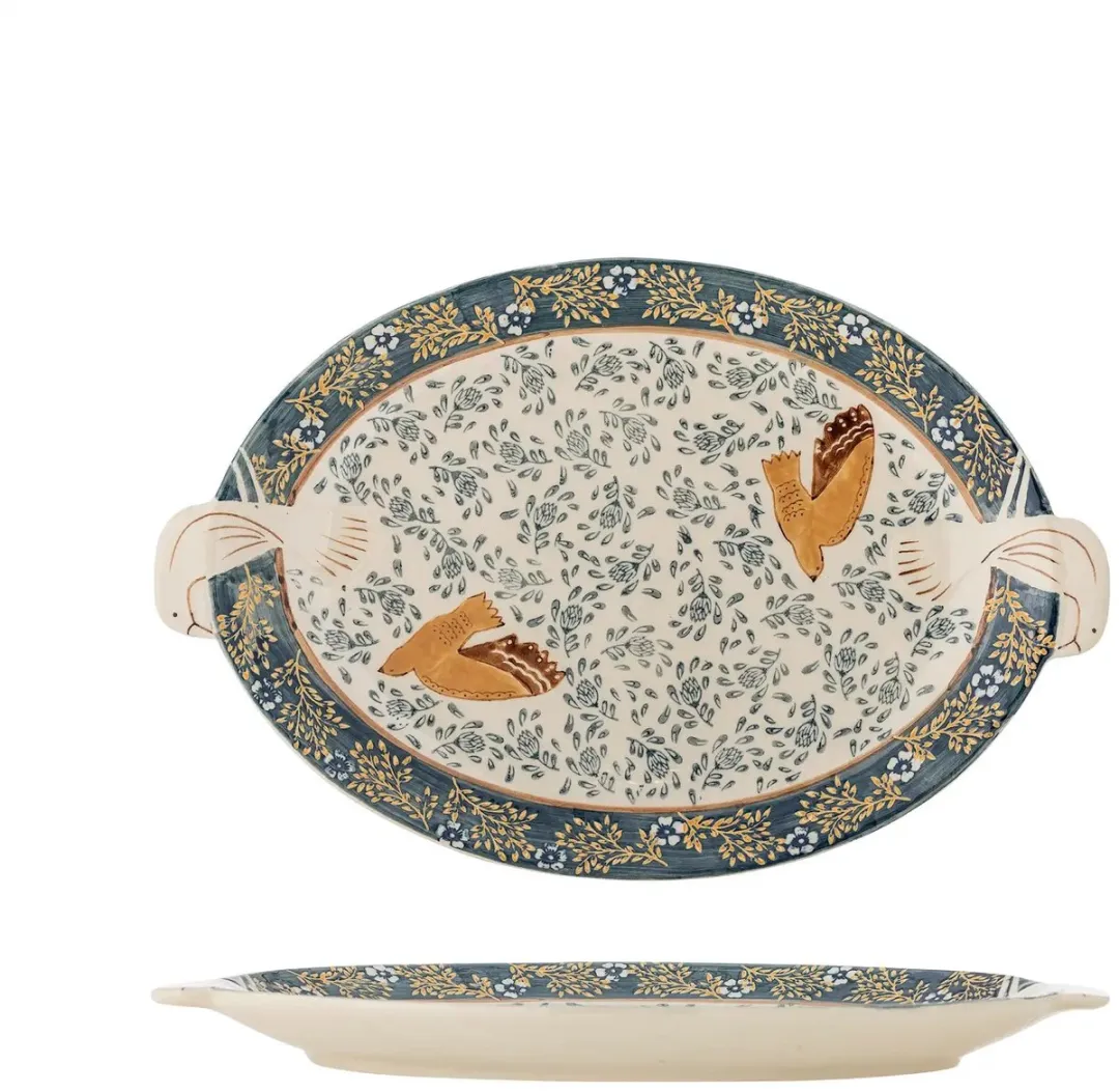 Bloomingville Hezha Aardewerk Dienblad - 34cm - Blauw