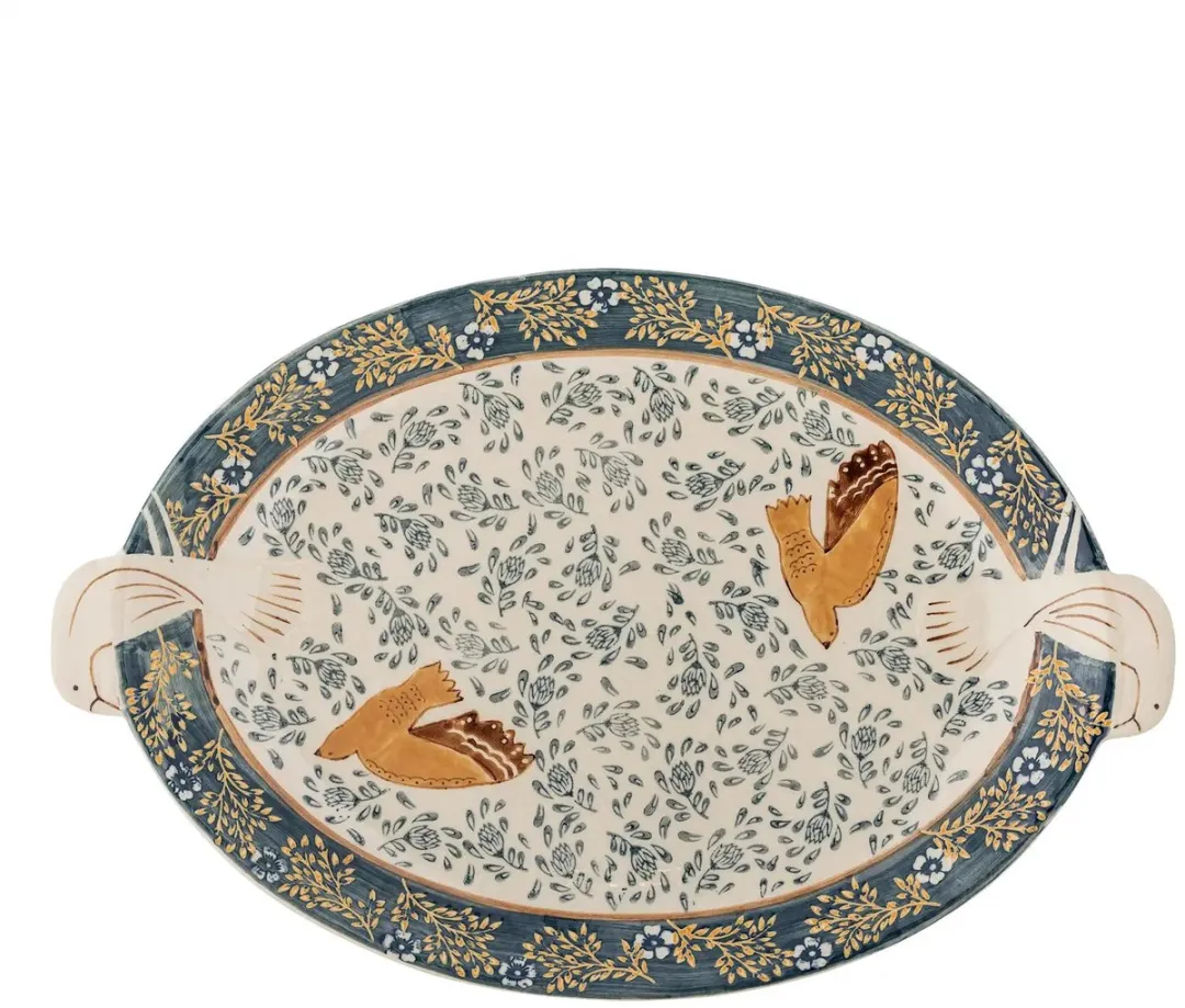 Bloomingville Hezha Aardewerk Dienblad - 34cm - Blauw