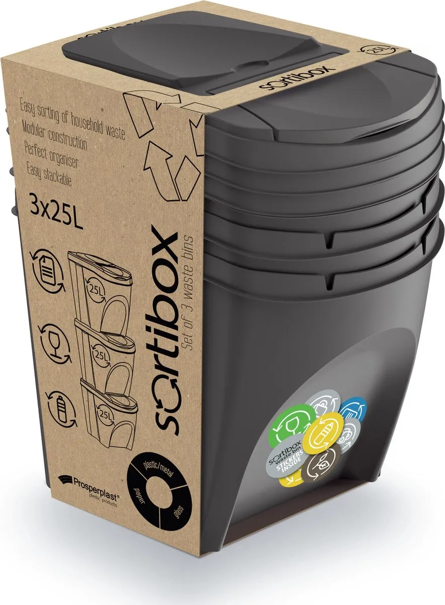 Prosperplast Sortibox Sorteeremmer Set 3x25L - Grijs