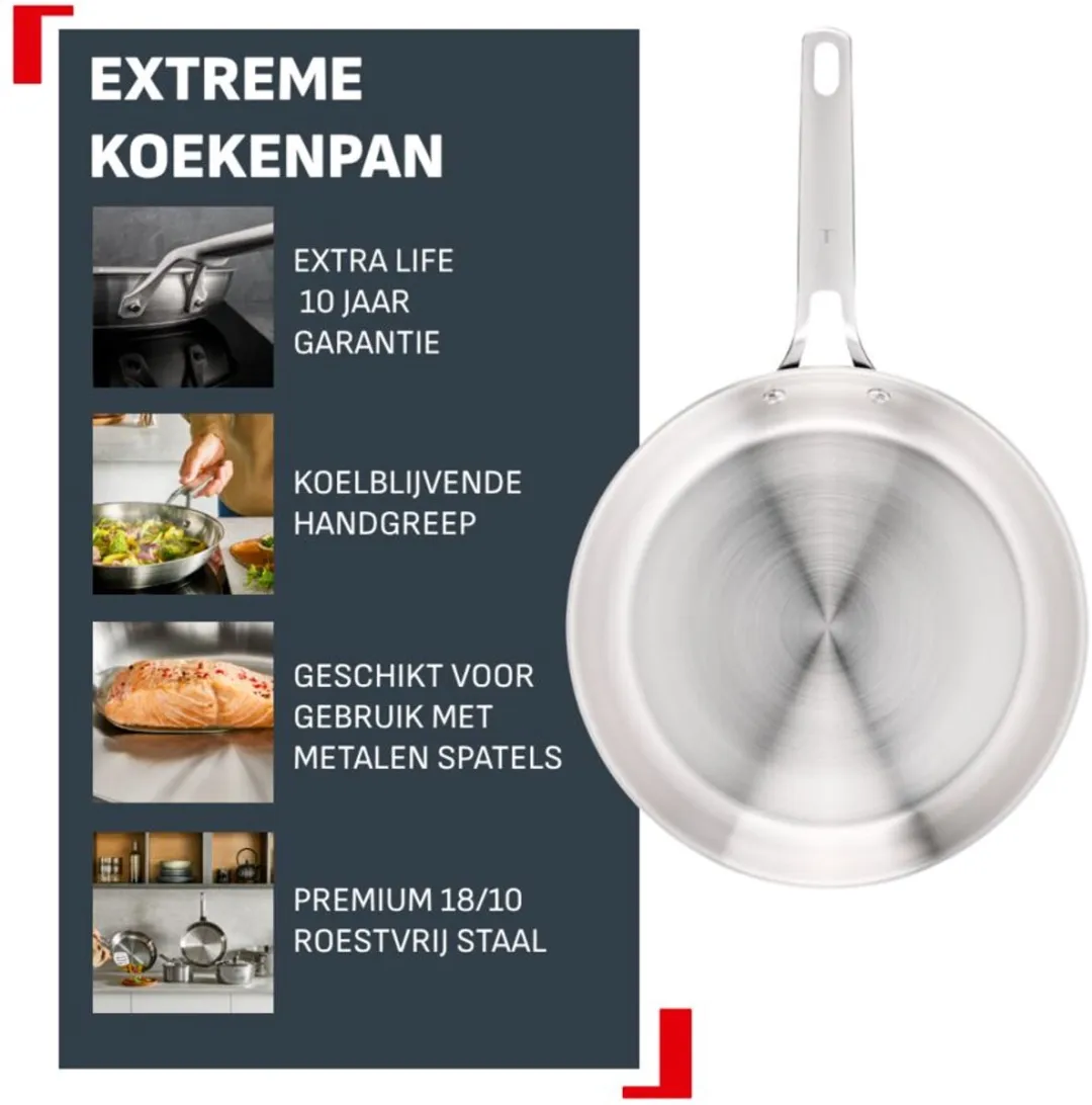 Tefal Extreme Uncoated Koekenpan 28cm - Inductie - Zilver