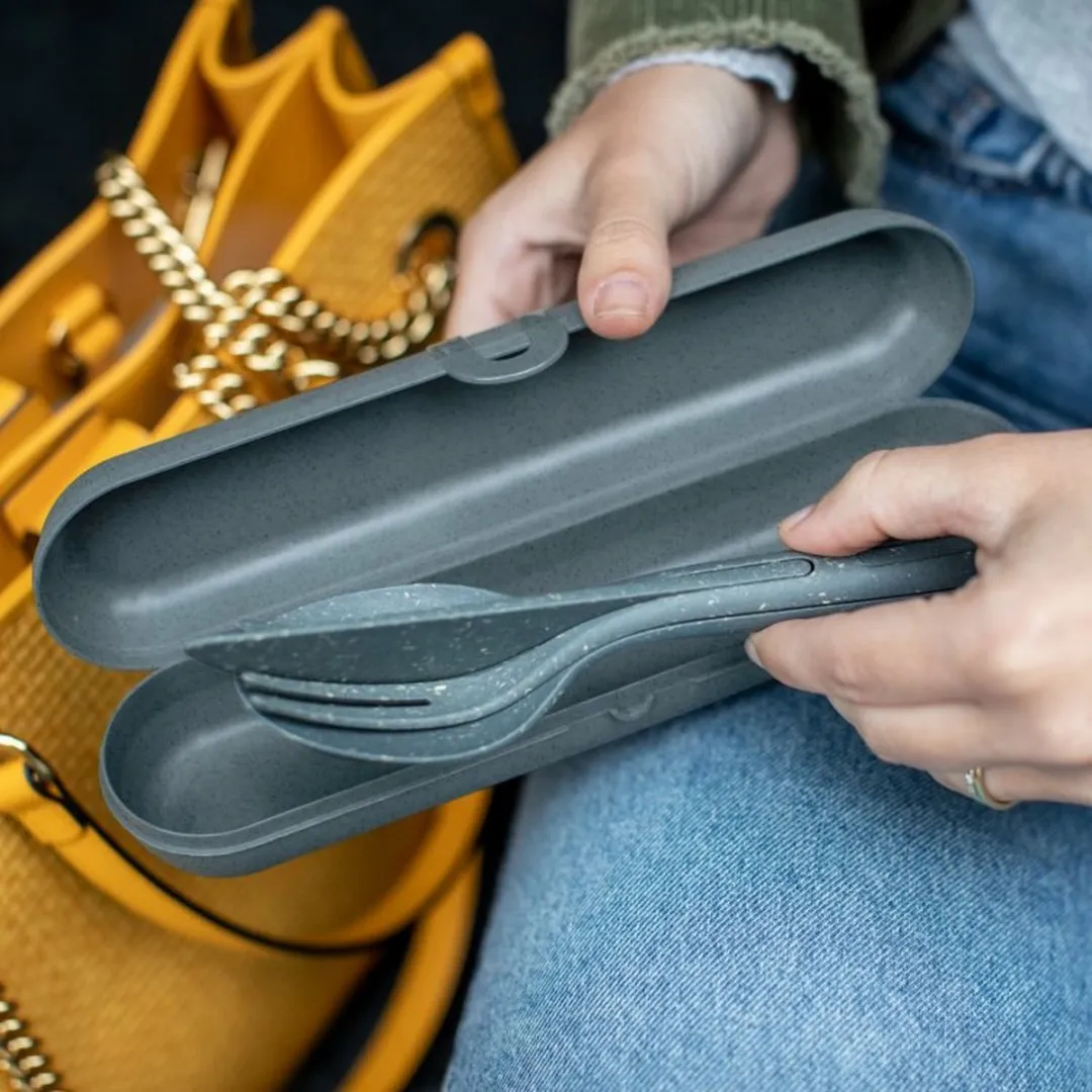 Koziol Klikk Ready Etui met Bestek 3-delig - Grijs