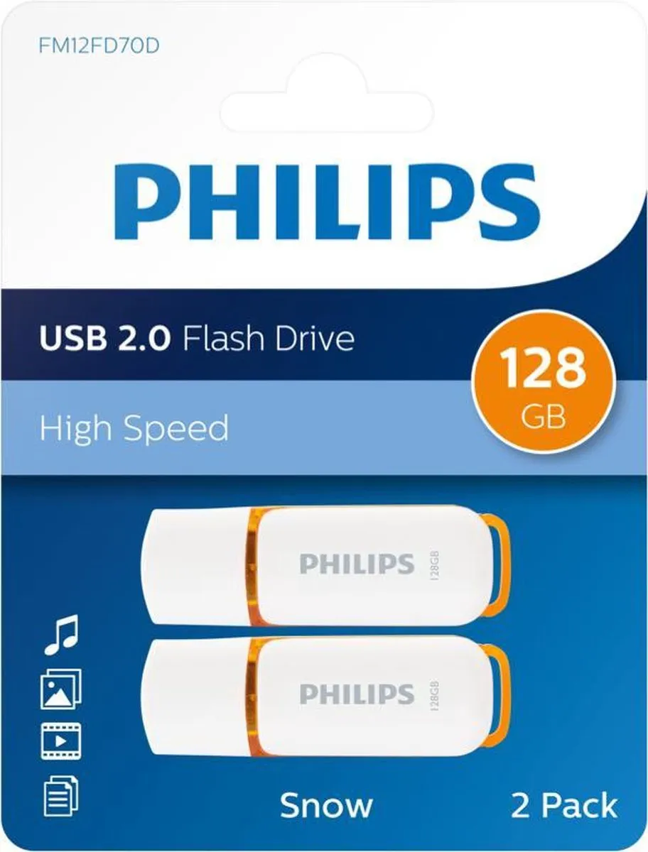 Philips USB Stick Snow Edition 128GB - 4 Stuks - Oranje/Wit