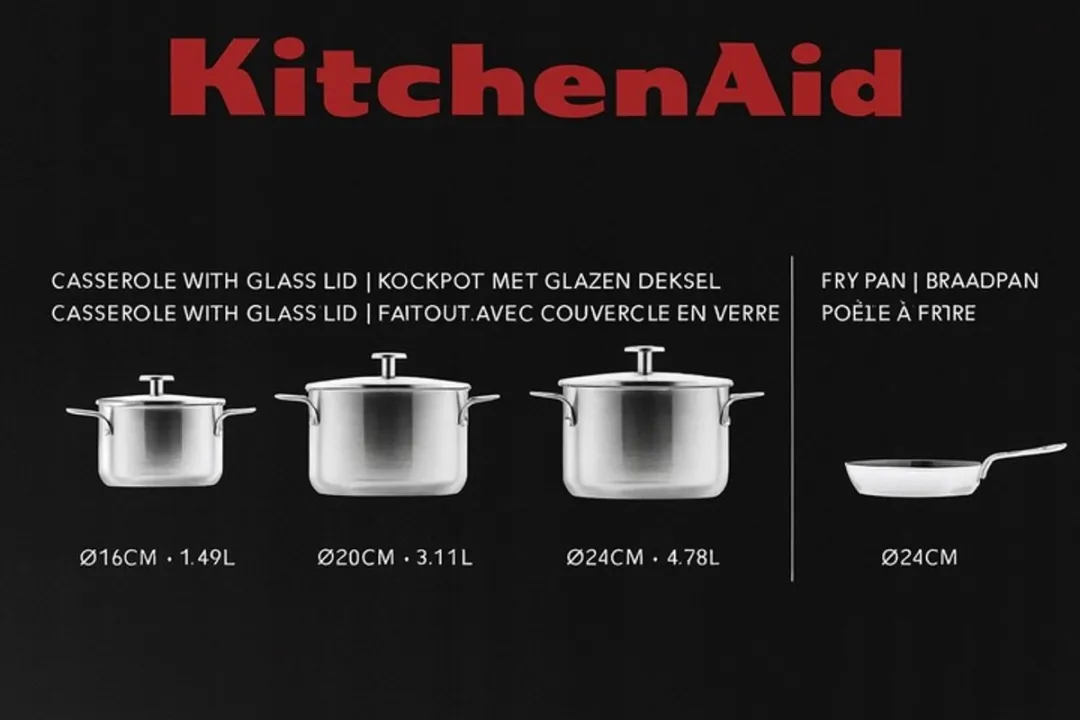 KitchenAid CC010355-001 Pannenset 7-delig - 4 Stuks - Zilver