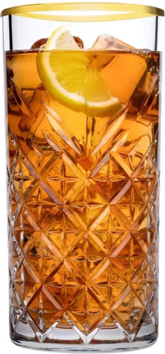 Pasabahce Timeless Longdrinkglas 45 Cl Gouden Rand - 4 Stuks