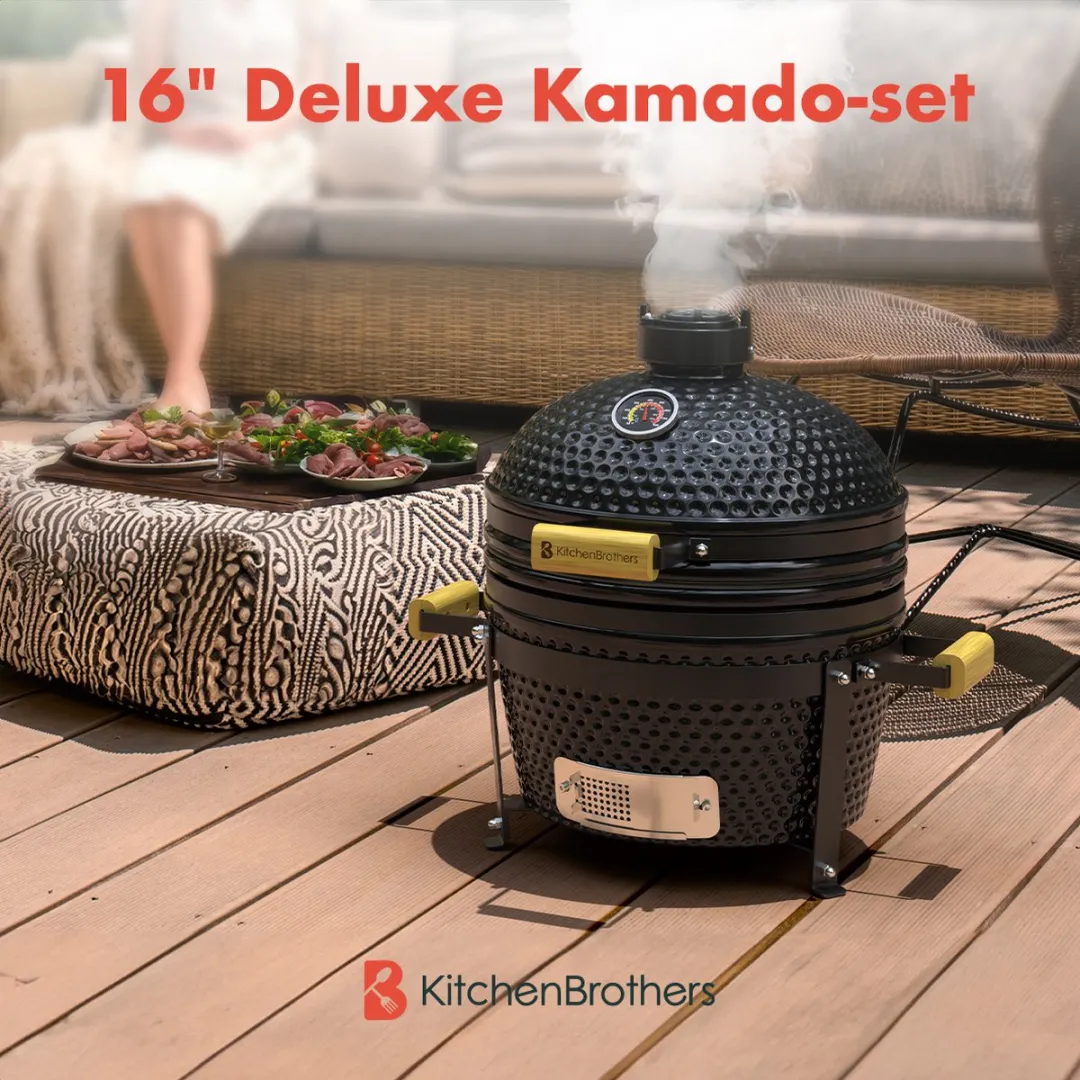 KitchenBrothers Kamado BBQ KB1004039 - 45cm - Deluxe Set - Zwart