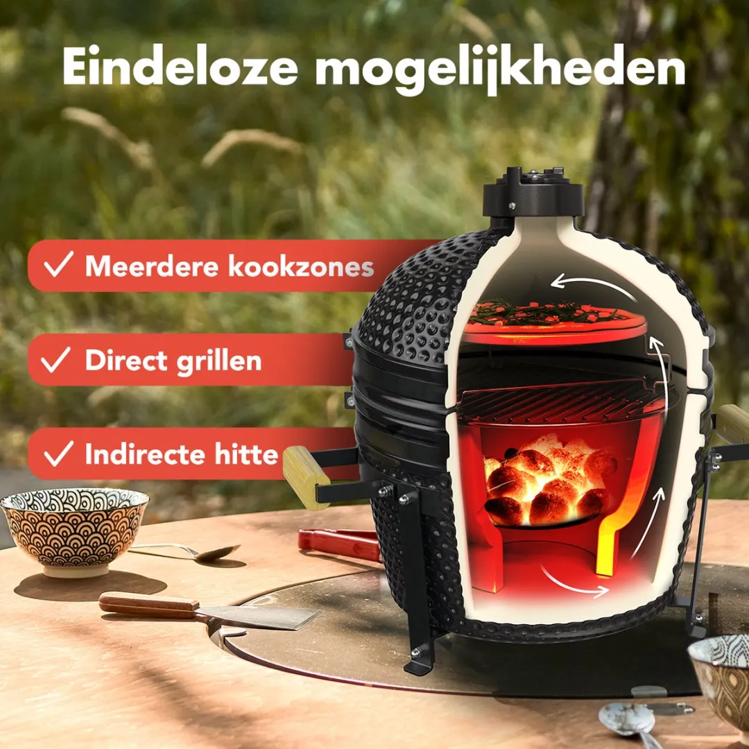 KitchenBrothers Kamado BBQ KB1004039 - 45cm - Deluxe Set - Zwart