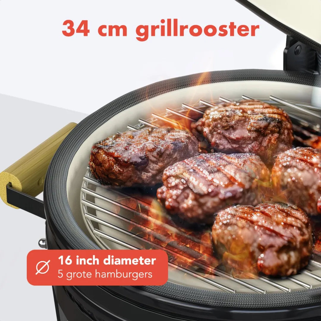 KitchenBrothers Kamado BBQ KB1004039 - 45cm - Deluxe Set - Zwart